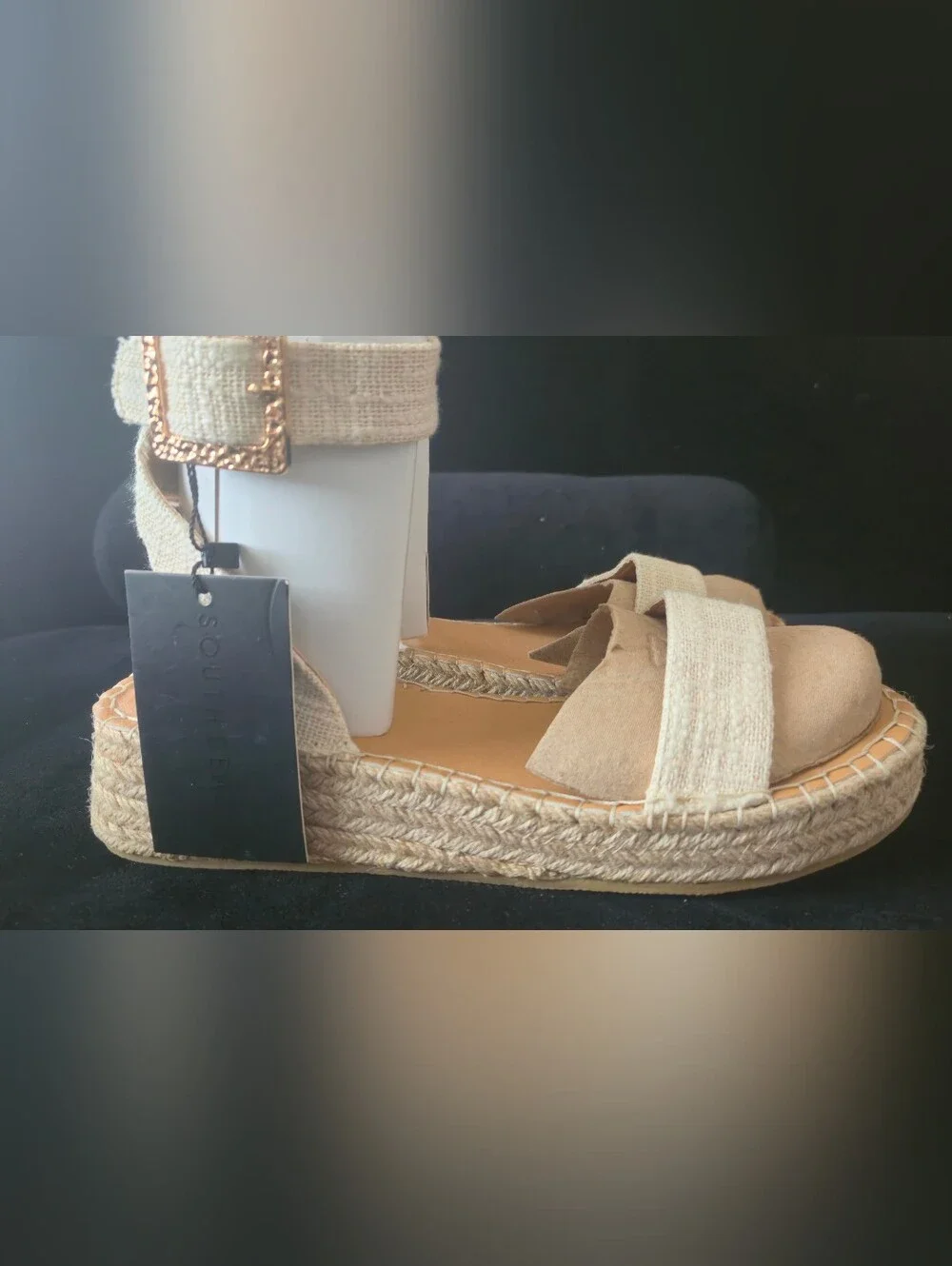 Women's Cream Ankle-Strap Espadrille Platform Sandals